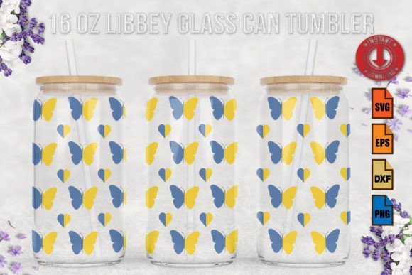 Butterfly Ukraine 16oz Libbey Glass Can Graphics