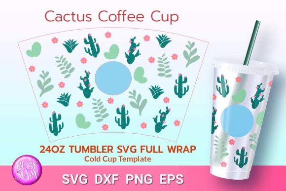 Cactus Coffee Cup 24 Oz SVG: Tumbler Wrap Graphics