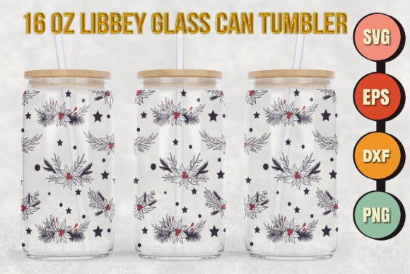 Christmas Flowers 16oz Glass Can: Graphics & Print Templates