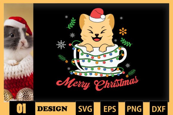 Cute Cat in a Cup Christmas Lighs SVG – Graphics for Crafts