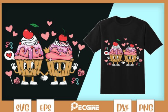 Ice Cream Cup Couple Valentine SVG for Graphics & Crafts