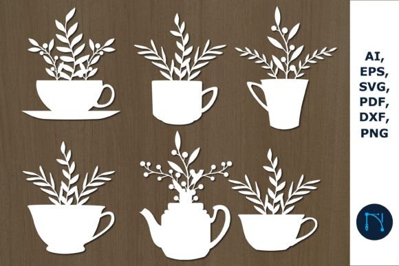 Paper Cut Coffee Cup and Pots SVG Graphics for Crafts