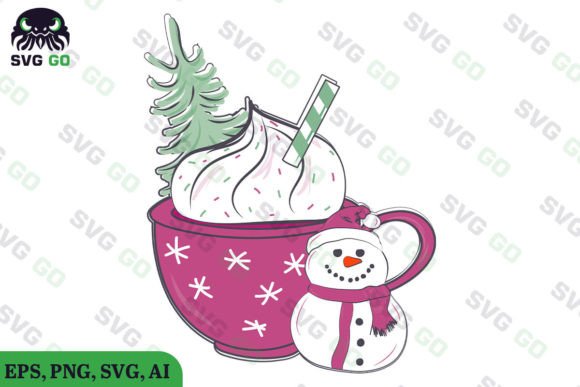 Pink Coffee Cup Snowman Christmas SVG for Crafts & Graphics