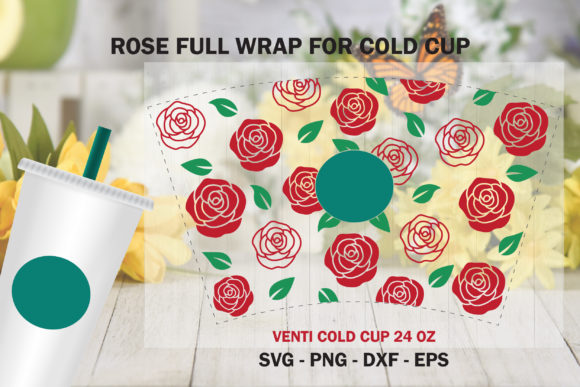 Rose Full Wrap Venti Cold Cup 24 Oz Graphics & Illustrations