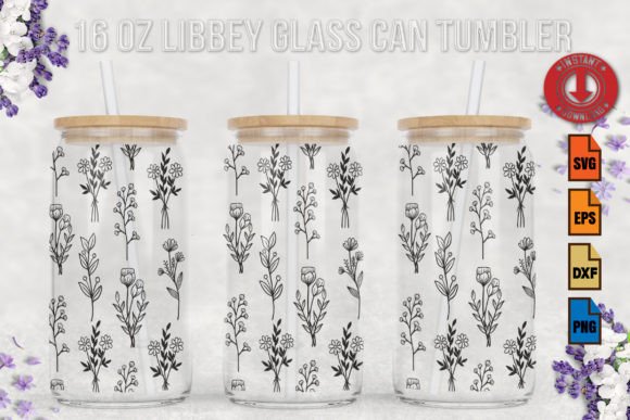 Wildflower Libbey 16oz Can Glass Svg for Crafts & Graphics